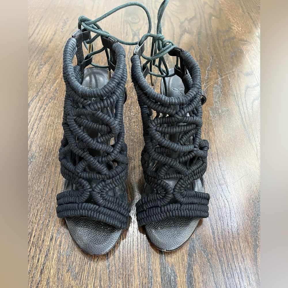 Joie Aria Macrame Black Heels.